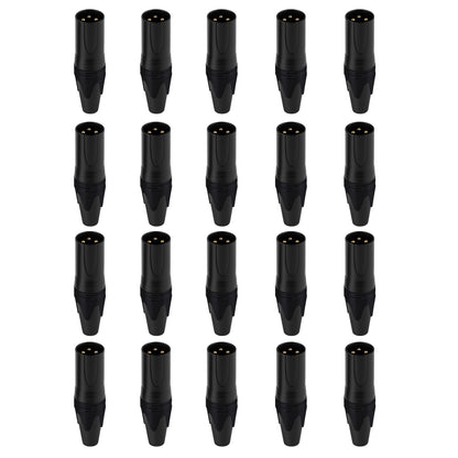 Rannsgeer 20-Pack 3-Pin XLR Male Connectors - DIY Solder Type Audio Plug (Black)