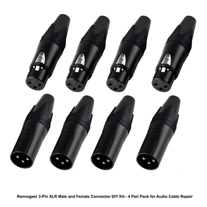Rannsgeer 3-Pin XLR Male & Female Connectors (4 Pairs) – DIY Audio Cable Plug Set