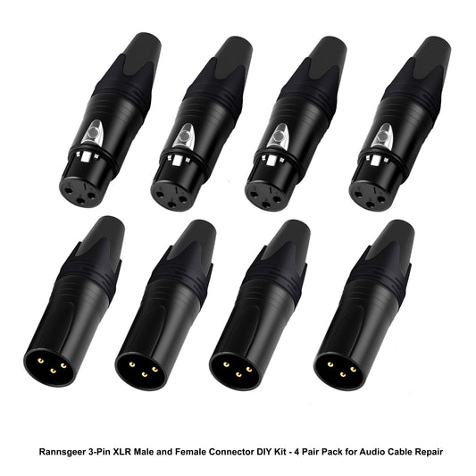 Rannsgeer 3-Pin XLR Male & Female Connectors (4 Pairs) – DIY Audio Cable Plug Set