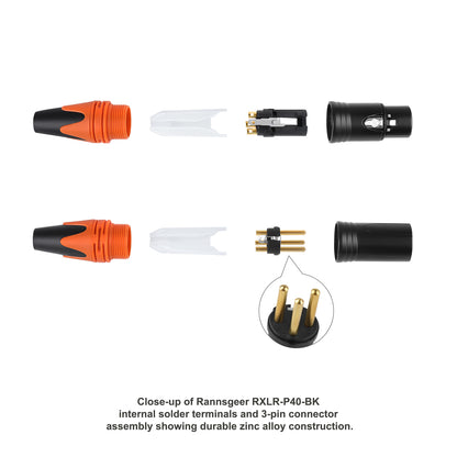 Rannsgeer 40 Pair 3-Pin XLR Connector Set (Male & Female) - Black Metal Housing RXLR-P40-BK