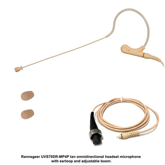 Rannsgeer UVS70DR-MP4P Tan Headset Microphone - 4-Pin Mini XLR for Mypro & Peavey