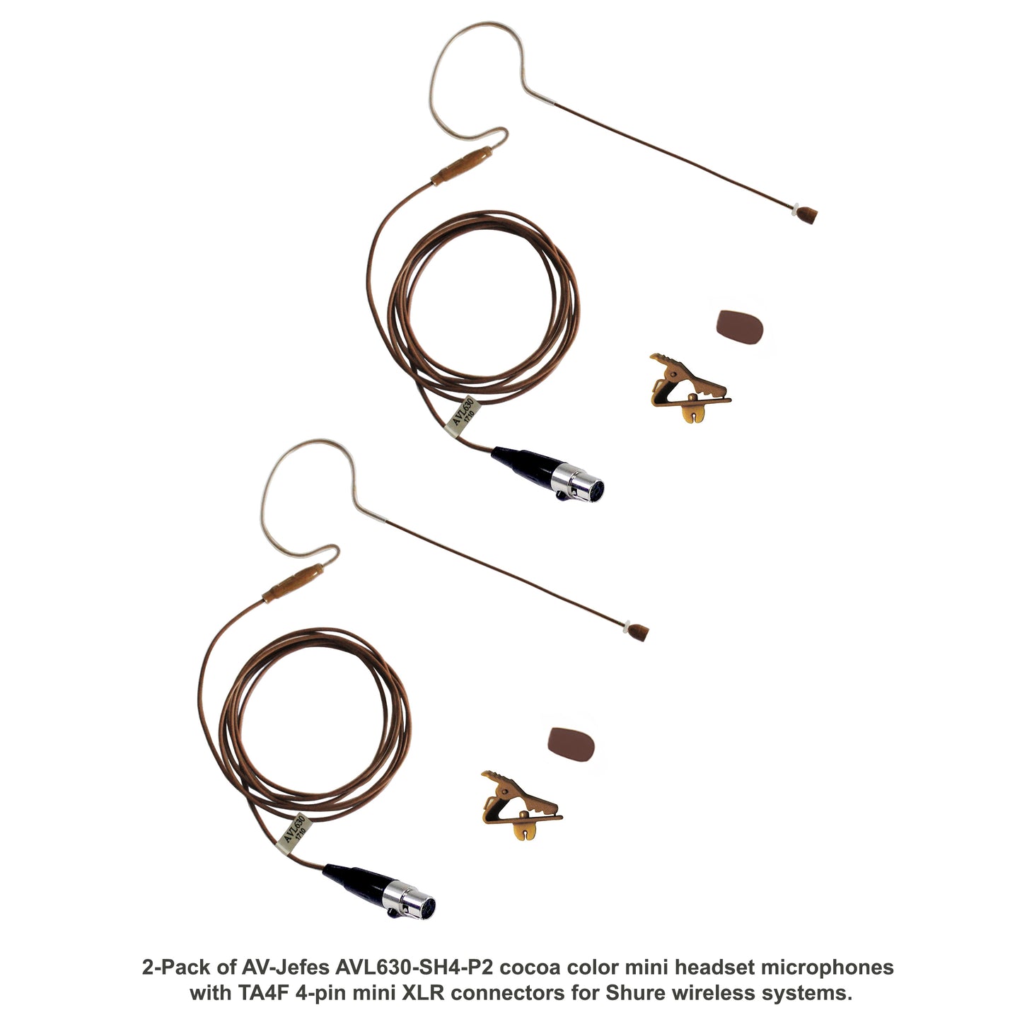 AV-Jefes AVL630-SH4-P2 (2-Pack) Mini Headset Microphones for Shure Wireless - TA4F 4-Pin Mini XLR