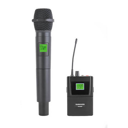 Rannsgeer 4-Channel Wireless Microphone System - UHF 128 Selectable Frequencies with 1 Handheld & 3 Headset Mics