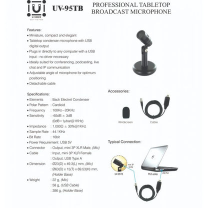U-Voice UV-95TB USB Mini Condenser Microphone - Tabletop Mic for PC/Laptop, Streaming & Zoom Meetings