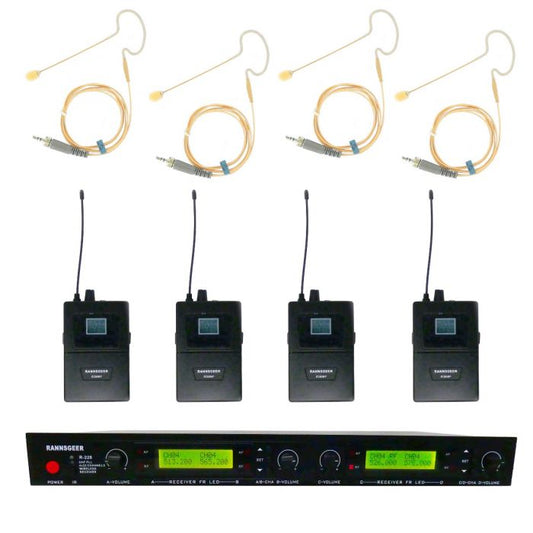 Rannsgeer UHF R288-630KD 4-Channel Kid Tan Color Mini Headset Wireless Microphone for Kids