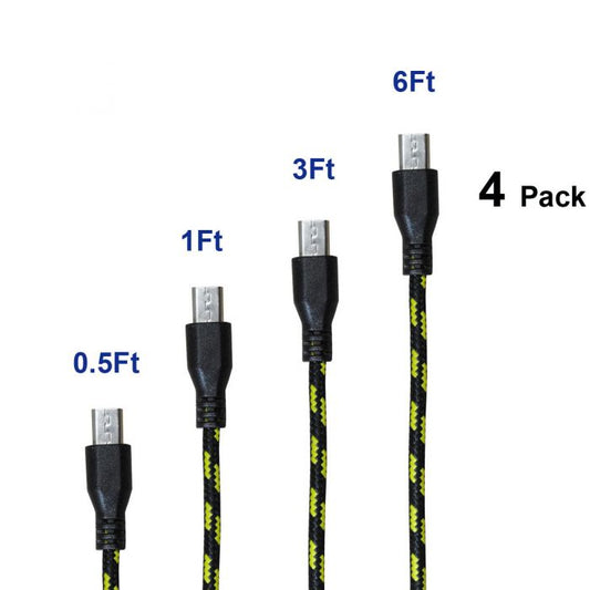 APXX 4-Pack Assorted Length Premium High Speed Nylon Braided USB 2.0 A Male to Micro B Cable U7A4Q